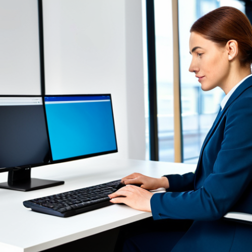 Home 12 Posture Correction at Work**
"A professional woman sitting at a desk in a modern office, fully clothed in a modest business suit, demonstrating perfect posture while working on a computer, appropriate attire, safe for work, perfect anatomy, natural proportions, well-lit, educational context, family-friendly."
**