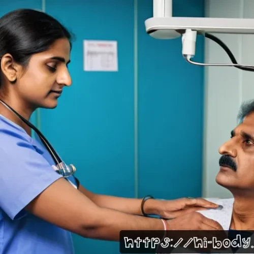 Home 32 어깨 관절 진료비용 비교 - A detailed medical scene depicting a middle-aged Indian patient in a modern clinic in India undergoi...