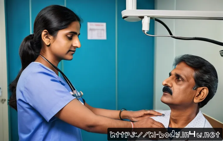 어깨 관절 진료비용 비교 - A detailed medical scene depicting a middle-aged Indian patient in a modern clinic in India undergoi...