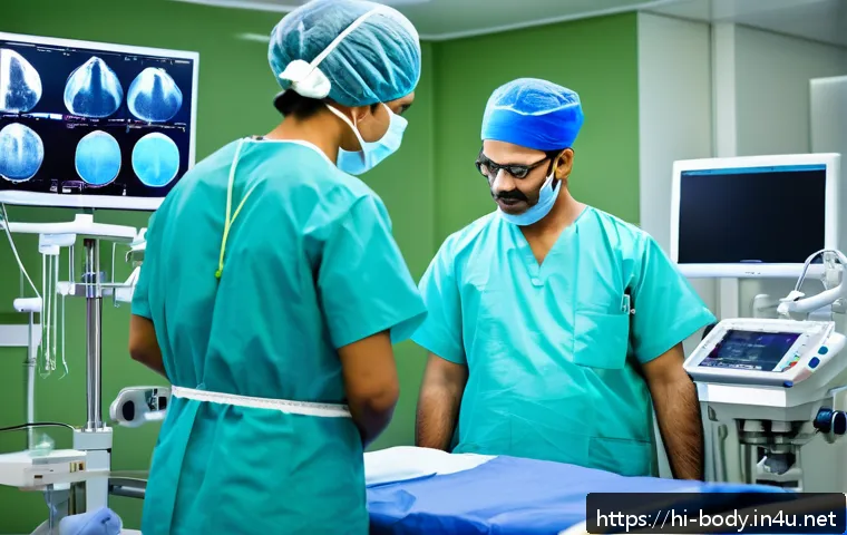 손목터널증후군 수술 병원 추천 - A professional Indian hospital surgical room equipped with advanced microsurgical instruments and ne...